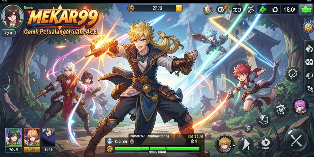 Tampilan gameplay MEKAR99 dengan karakter anime yang menakjubkan.