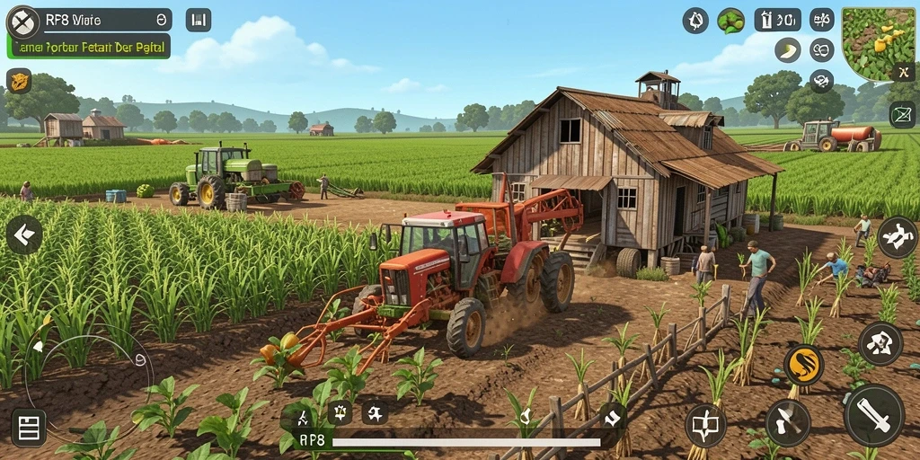 Tampilan gameplay RP8 yang menarik saat mengelola ladang pertanian.